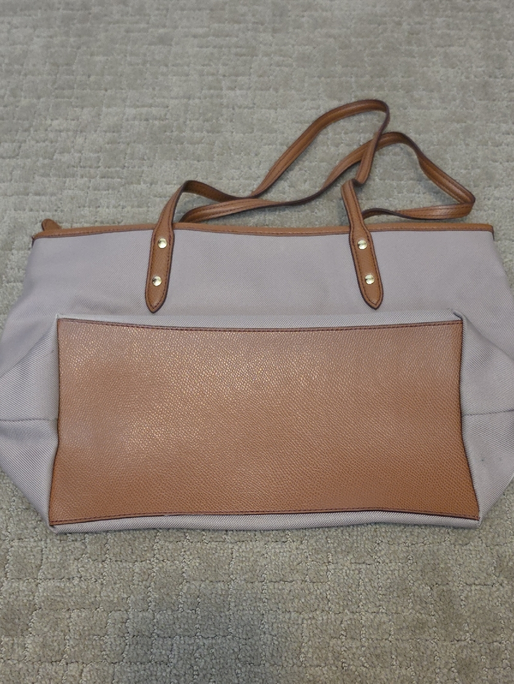 COACH Taupe Tote Bag with Brown Leather Trim - Picture 2 of 5